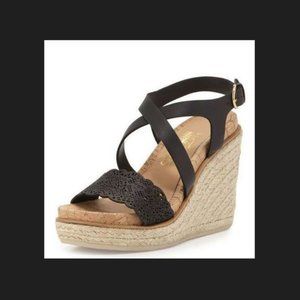 Salvatore Ferragamo Women's Gioela Wedge Espadrille Sandal Black Calf Si…